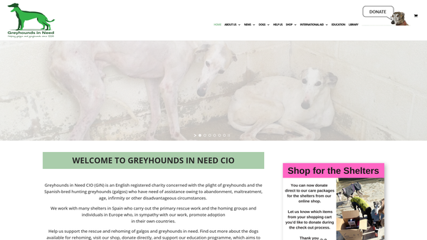 Screenshot of the Greyhounds In Need CIO website
