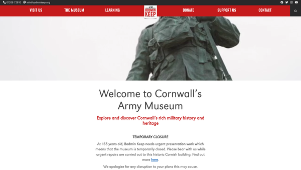 Screenshot of the Cornwall's Regimental Museum website