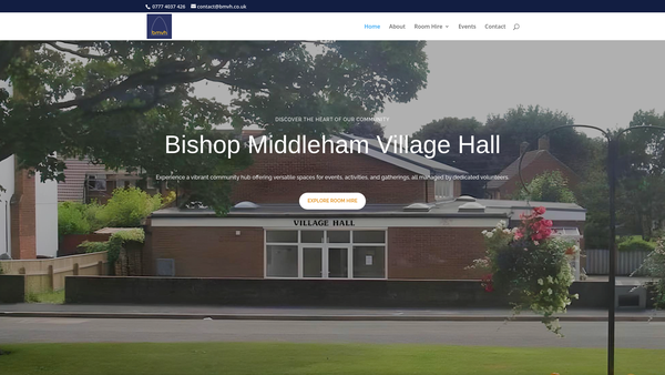 Screenshot of the Bishop Middleham Village Hall website