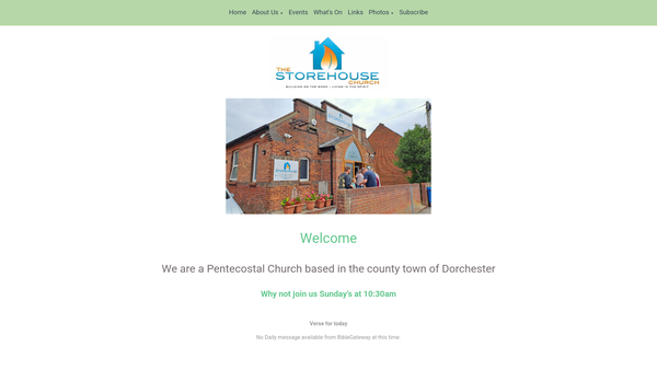 Screenshot of the The Storehouse Church Dorchester website