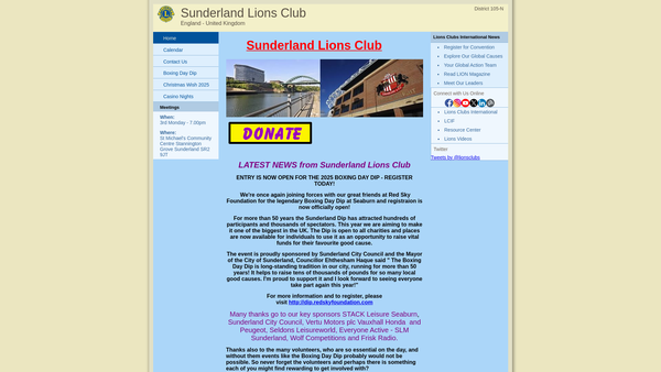 Screenshot of the Sunderland Lions Club website