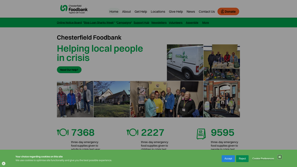 Screenshot of the Chesterfield Foodbank website