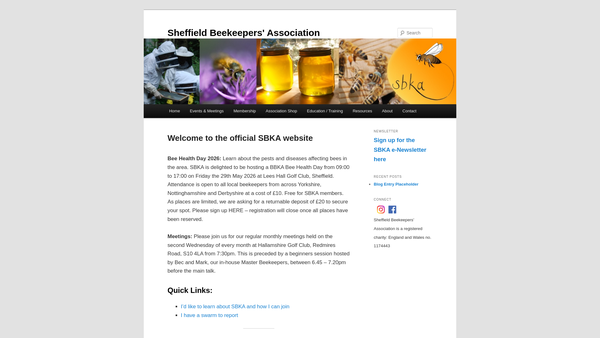 Screenshot of the Sheffield Beekeepers' Association website