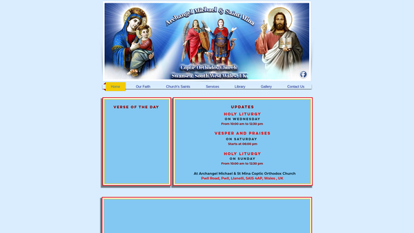 Screenshot of the Archangel Michael & Saint Mina Coptic Orthodox Church website
