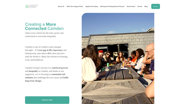 Screenshot of the Camden Giving website