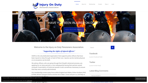 Screenshot of the Injury On Duty Pensioners Association website