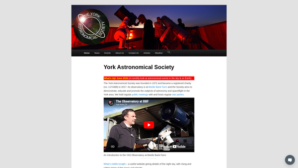 Screenshot of the York Astronomical Society website