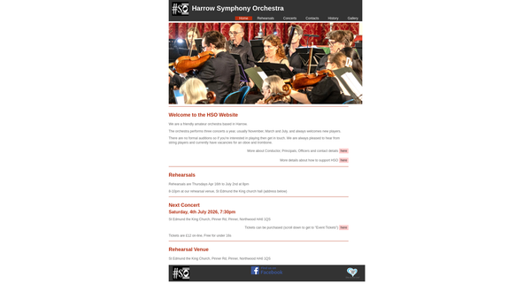 Screenshot of the Harrow Symphony Orchestra website
