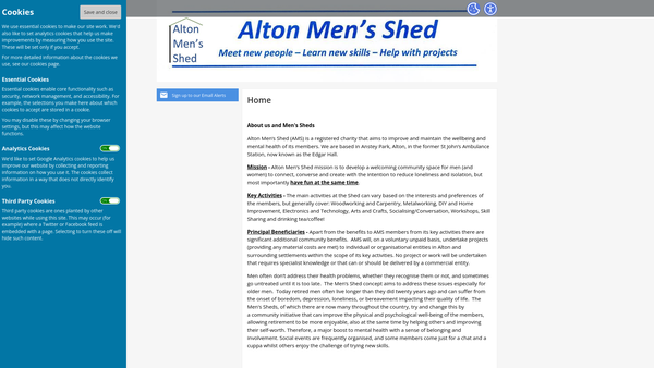 Screenshot of the Alton Men's Shed website