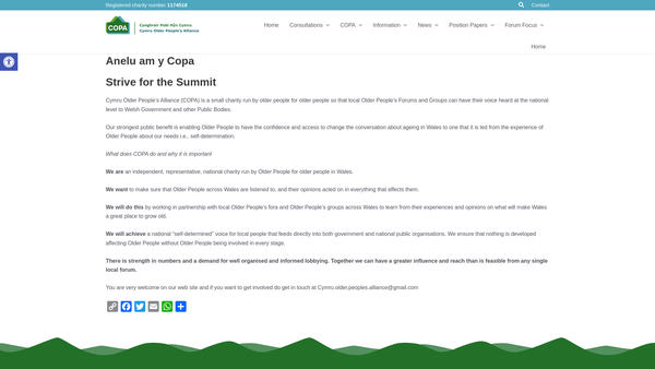 Screenshot of the Cymru Older People's Alliance website