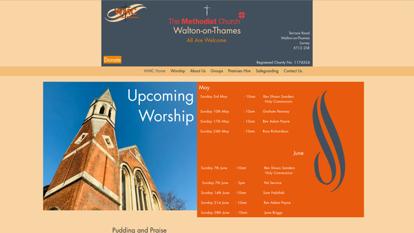 Screenshot of the Walton-On-Thames Methodist Church website