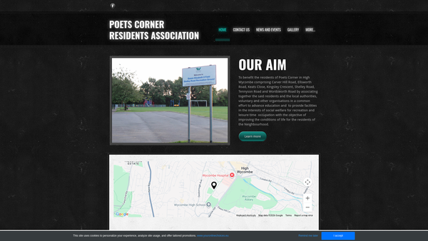 Screenshot of the Poets Corner Community Hall website