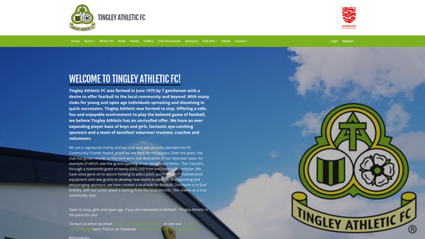 Screenshot of the Tingley Athletic FC Limited website