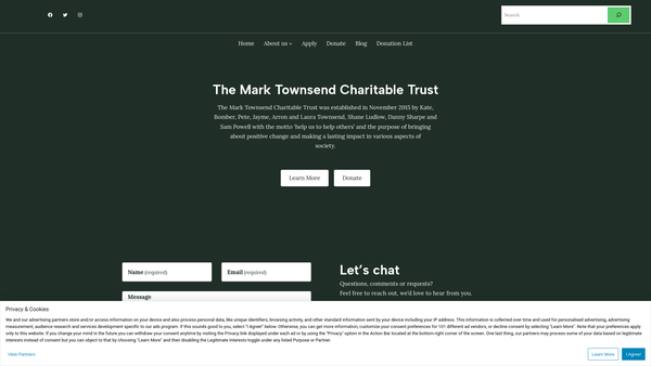 Screenshot of the The Mark Townsend Charitable Trust website