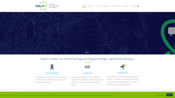 Screenshot of the Walk21 Foundation website