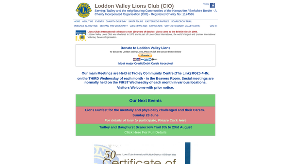 Screenshot of the Loddon Valley Lions Club (CIO) website