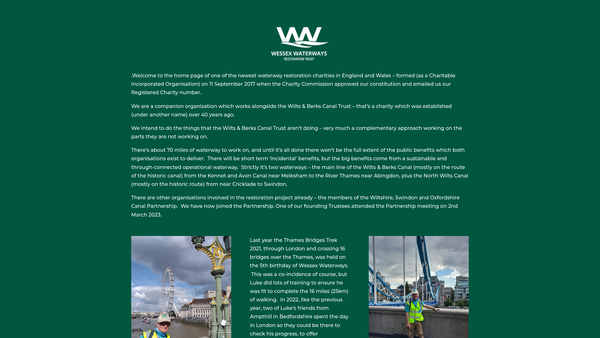 Screenshot of the Wessex Waterways Restoration Trust website