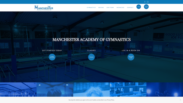 Screenshot of the Manchester Academy Of Community Gymnastics Ltd website