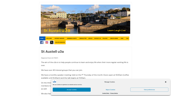 Screenshot of the St.austell U3A website