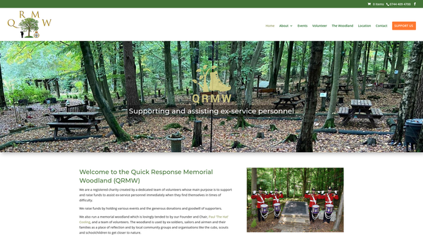 Screenshot of the The Quick Response Memorial Woodland website