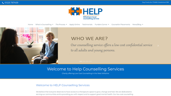 Screenshot of the Help Counselling Services CIO website