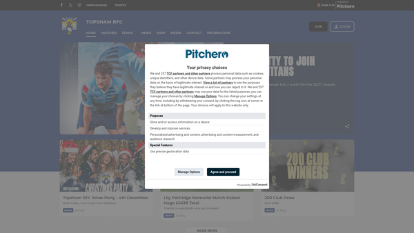 Screenshot of the Topsham Rugby Football Club website