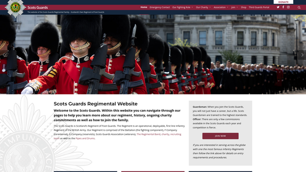 Screenshot of the The Scots Guards Charity website