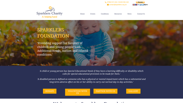 Screenshot of the Sparklers Foundation website