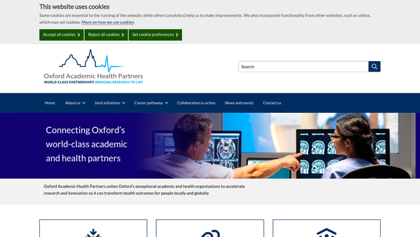 Screenshot of the Oxford Academic Health Partners website