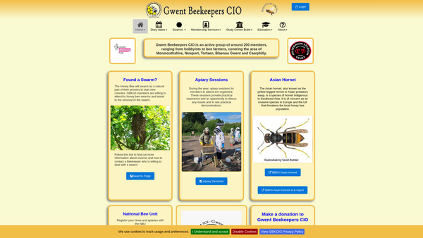 Screenshot of the Gwent Beekeepers CIO website