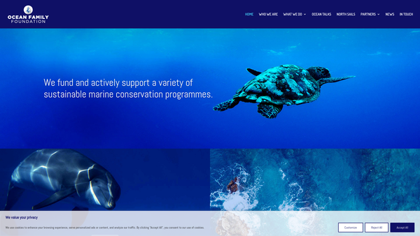 Screenshot of the Ocean Family Foundation website
