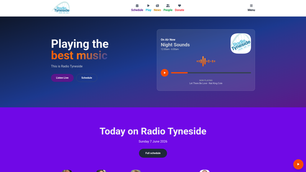 Screenshot of the Radio Tyneside website