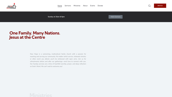 Screenshot of the New Hope Community Church website