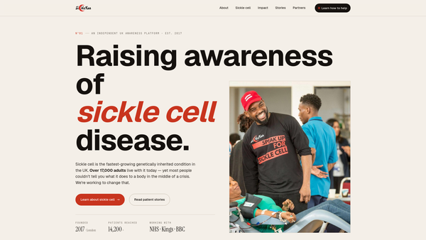 Screenshot of the Sicklekan Sickle Cell Foundation website