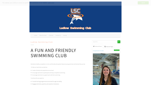 Screenshot of the Ludlow Swimming Club website