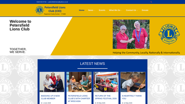 Screenshot of the Petersfield Lions Club (CIO) website