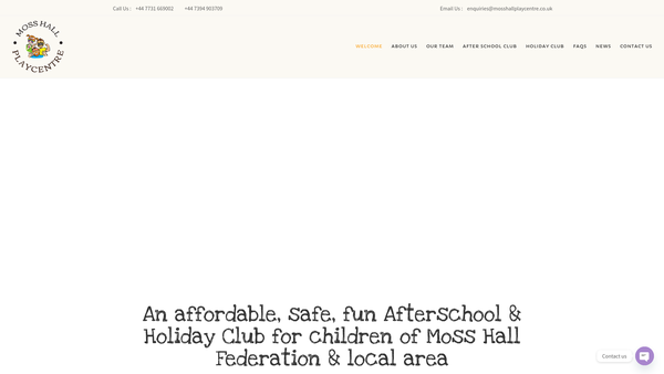 Screenshot of the Moss Hall Playcentre website