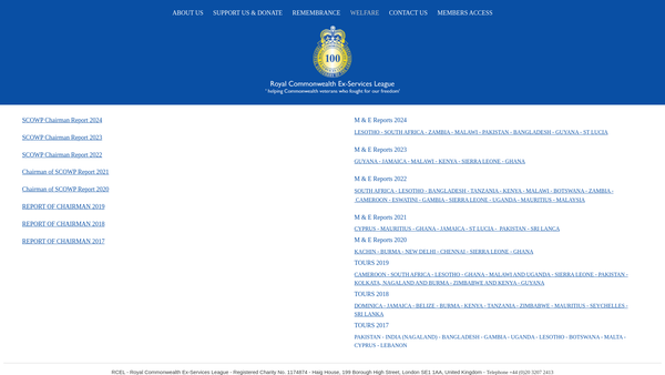 Screenshot of the Royal Commonwealth Ex-Services League website