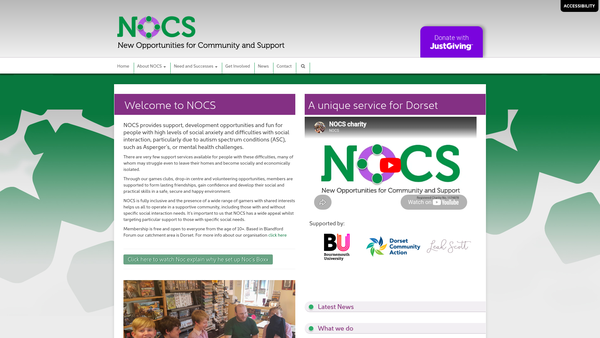 Screenshot of the New Opportunities For Community And Support (Nocs) website