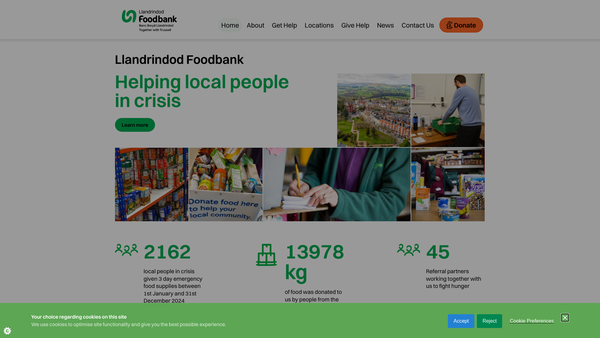 Screenshot of the Llandrindod Foodbank website