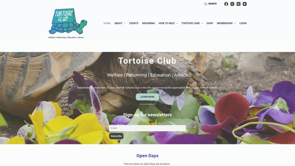 Screenshot of the Norfolk Tortoise Club website
