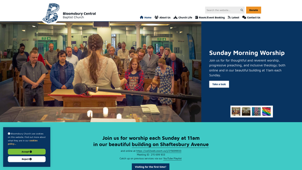 Screenshot of the Bloomsbury Central Baptist Church website
