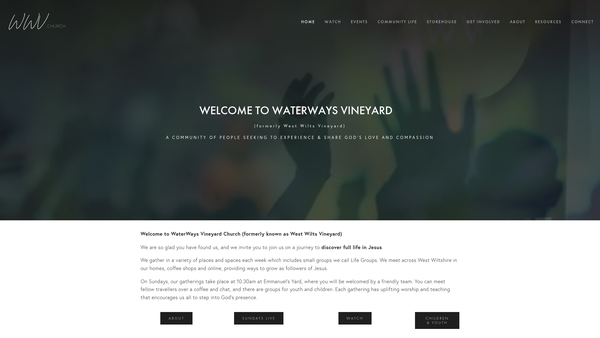 Screenshot of the WaterWays Vineyard website