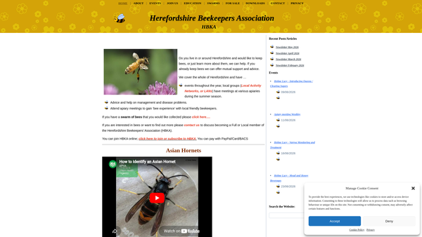 Screenshot of the Herefordshire Beekeepers' Association website