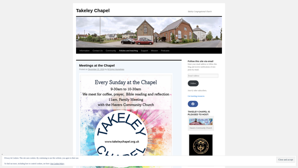Screenshot of the Takeley Congregational Church website
