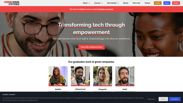 Screenshot of the Code Your Future website