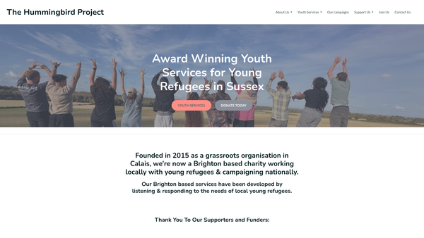 Screenshot of the The Hummingbird Refugee Project website