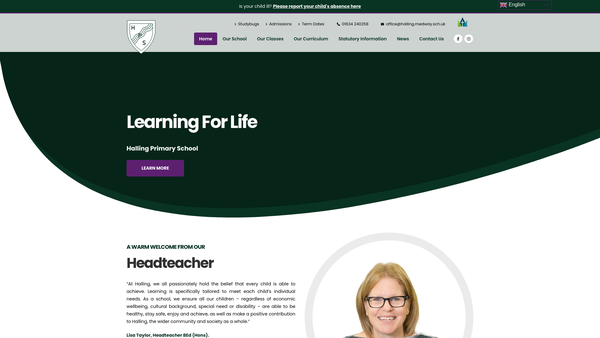 Screenshot of the Halling County Primary School Parent Teachers Association website