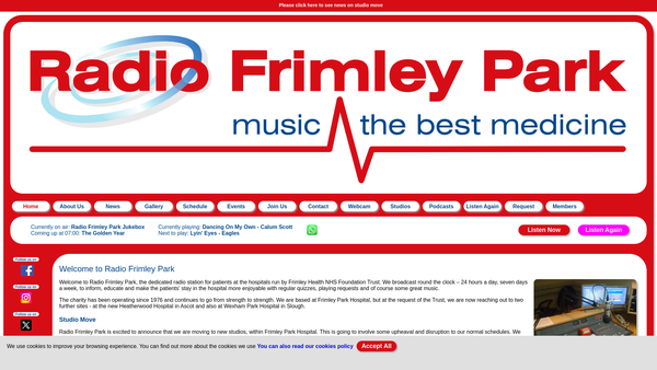 Screenshot of the Radio Frimley Park website