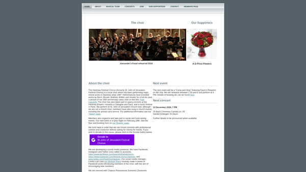 Screenshot of the Hackney Festival Chorus website